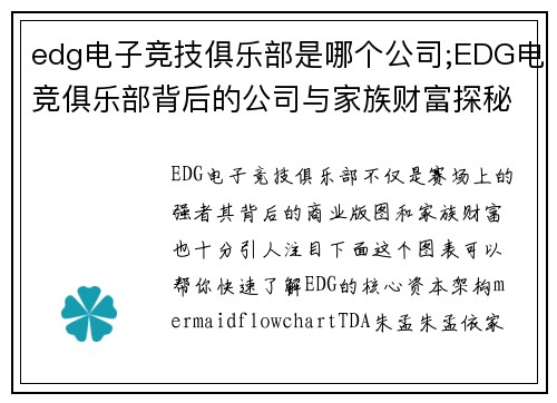 edg电子竞技俱乐部是哪个公司;EDG电竞俱乐部背后的公司与家族财富探秘